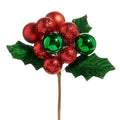 10" Ball Ornament Cluster Holly Pick - Green/Red