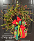 28" Mini Berry/Arborvitae Wreath - Green/Red with Designer Bow