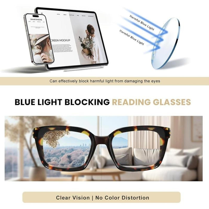 👓3 pares de gafas de lectura de carey – Bloquean la luz azul, gafas de lectura cuadradas grandes-ES