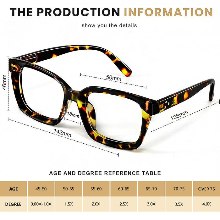👓3 pares de gafas de lectura de carey – Bloquean la luz azul, gafas de lectura cuadradas grandes-ES
