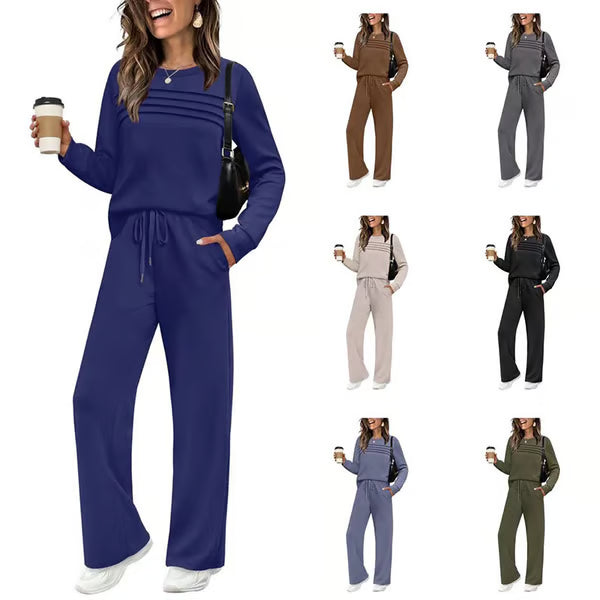 📢📢60% popusta!! ⏰Ženski udobni set – majica s okruglim izrezom i hlače s vezicom 👕👖-HR