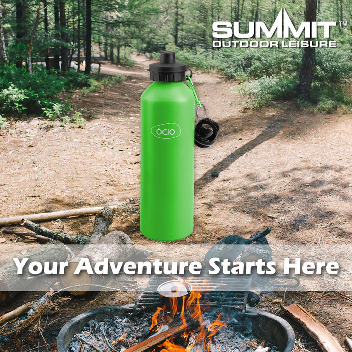 750ml Water Bottle with 2 Lids  Green - 25cm x 8cm