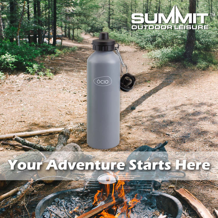 750ml Water Bottle with 2 Lids  Grey - 25cm x 8cm