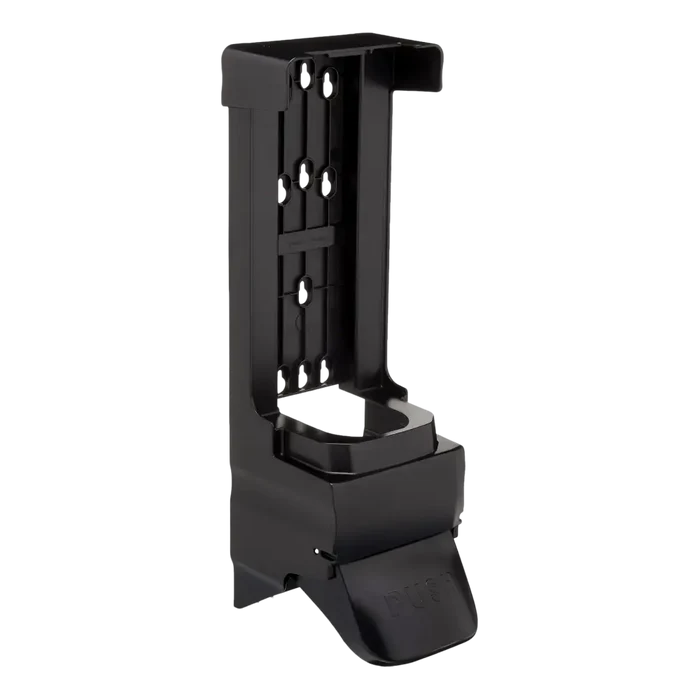 Black plastic refill tool and bracket for Finish Pro Hand Cleaner dispenser setup
