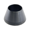 Dark gray metallic pipe reducer used as a tire balancing cone for AA 40mm Mini Cone