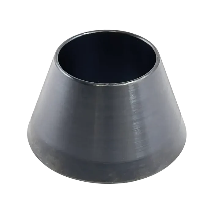 Dark gray metallic pipe reducer used as a tire balancing cone for AA 40mm Mini Cone