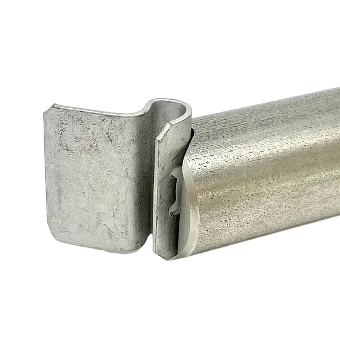 Metal clamp or fastener with a cylindrical body and a flattened end.
