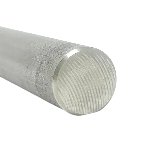Cylindrical rod or bar with a textured end surface.