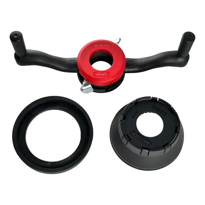 Red and black wing nut assembly with rubber gaskets for AA Haweka quick nut kit