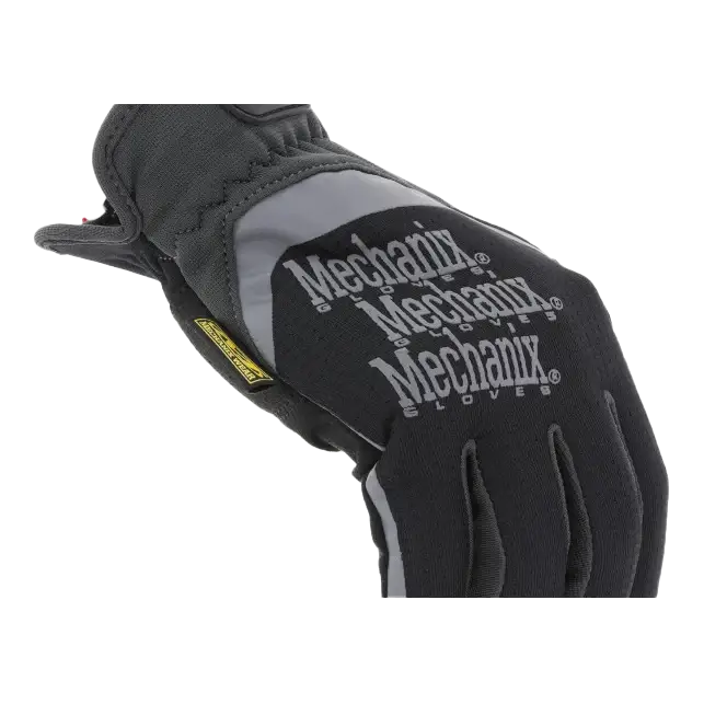 Black and gray Mechanix-branded work glove.