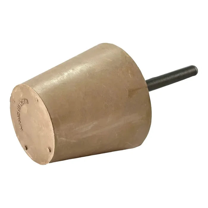 Conical beige rubber stopper with a metal rod attached.
