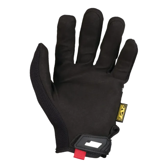 Black tactical work glove with a wrist strap.