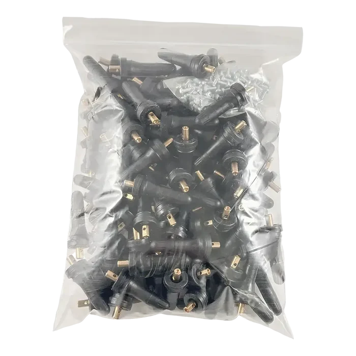 Bag of black rubber TPMS snap-in valves for GM vehicles, AAValueline TPMS 20008