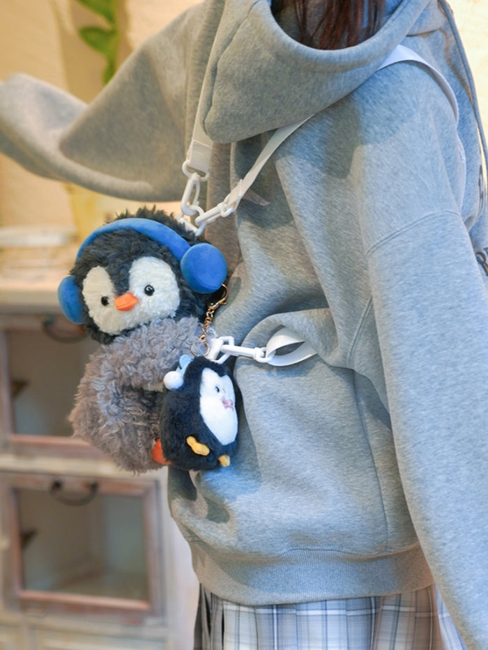 Adorable Plush Penguin Crossbody Bag with Blue Earmuffs