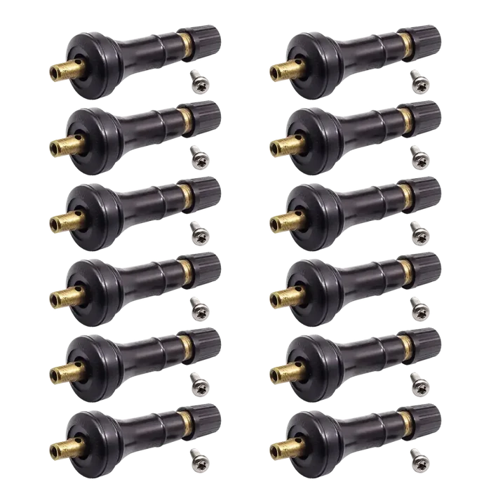 Set of twelve Alligator U2 TPMS snap-in valve stems with brass tips and nuts