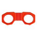 Bright orange plastic jar opener with two circular gripping rings connected by ridged center section.