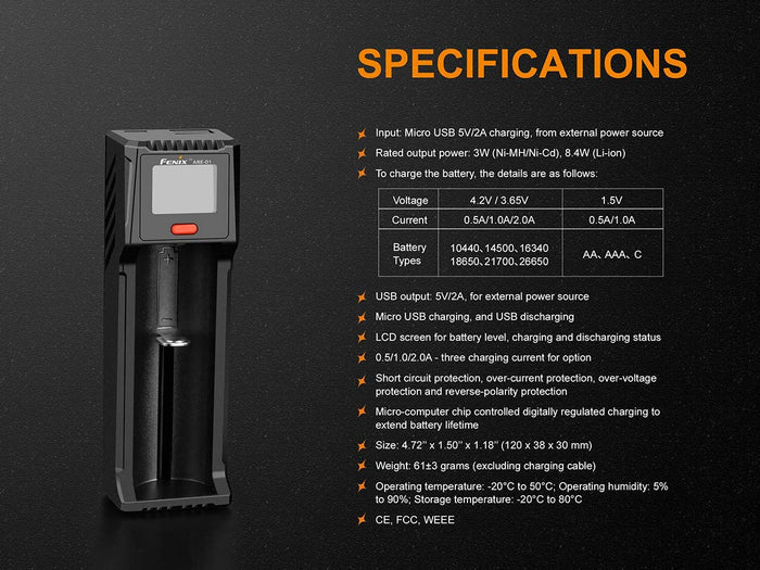 ARE-D1 Battery Charger specs