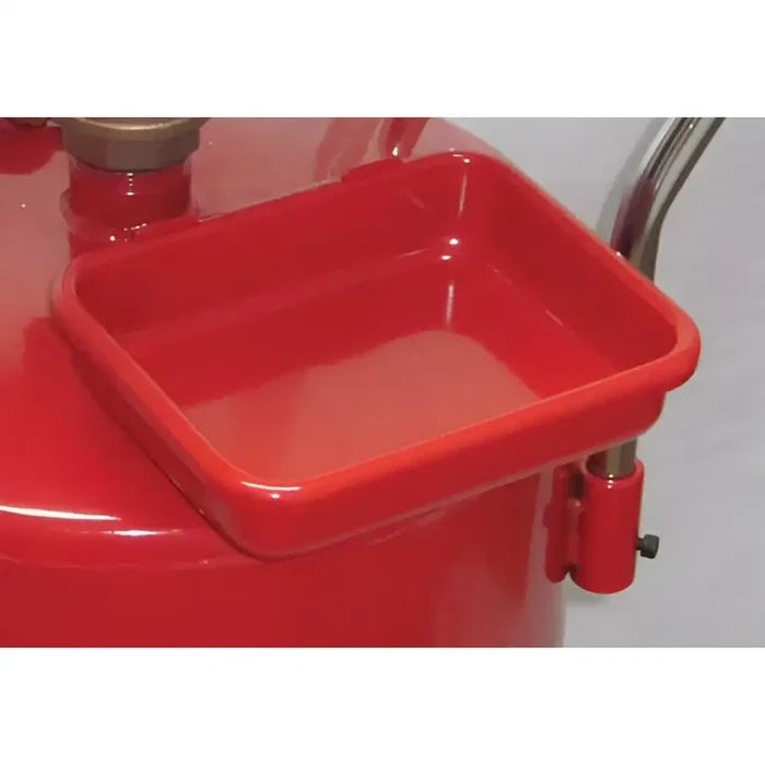 Red plastic drip tray on ATD-5200 Pressurized Oil Drain for easy liquid collection