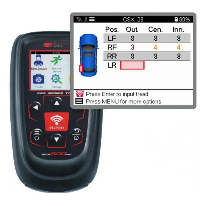 Handheld electronic device for vehicle tire pressure monitoring and diagnostics.