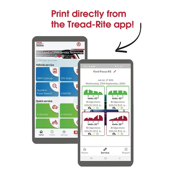 Two smartphone screens displaying the Tread-Rite app interface.