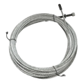Coiled steel cable or wire rope with metal fittings at the ends.