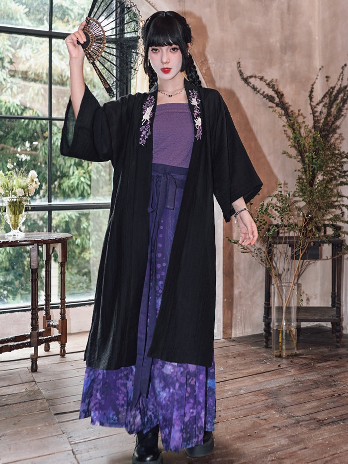 Black and Purple Han-Inspired Tube Top / Cardigan / Skirt