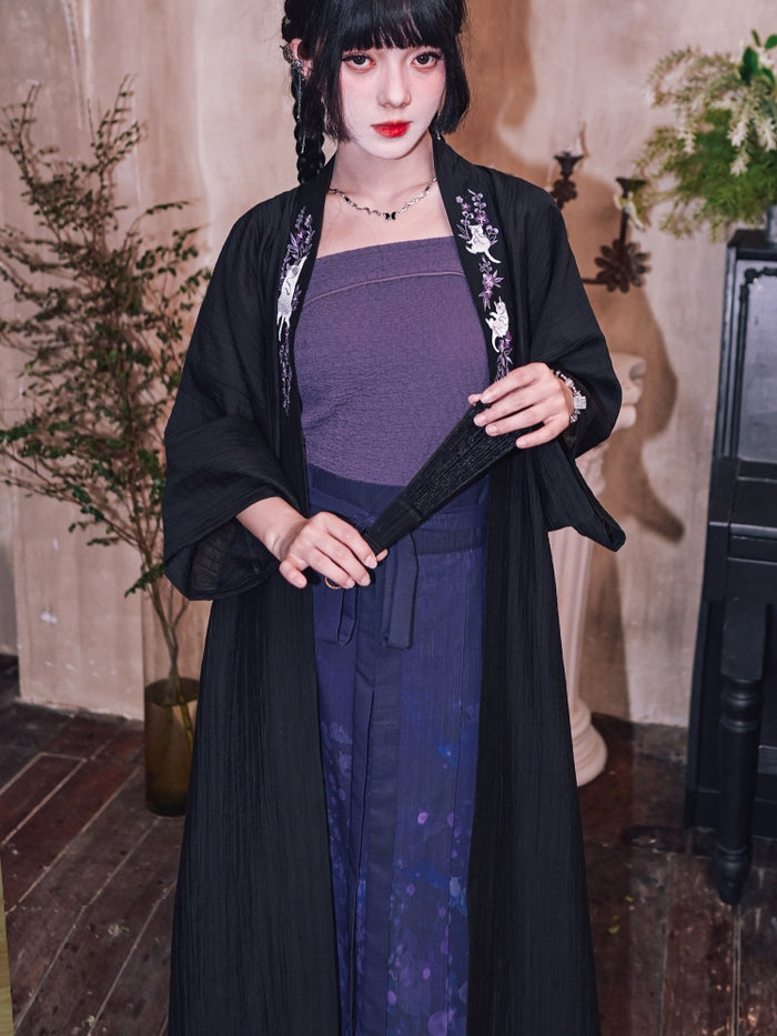 Black and Purple Han-Inspired Tube Top / Cardigan / Skirt
