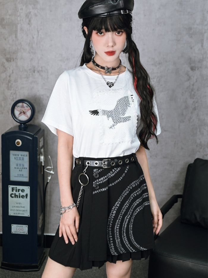 Black Chinese-Style Printed Skirt