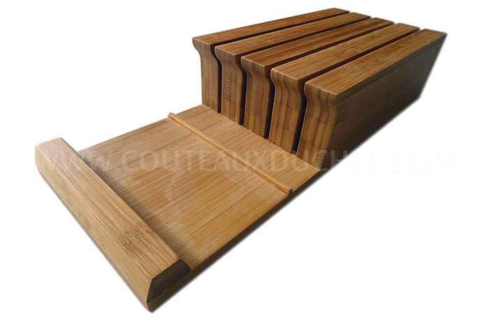 Bloc vide Kyocera ergonomique en bambou pour 4 couteaux