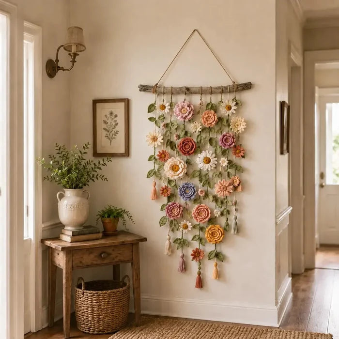 🌸Boho zidni ukras s heklanim cvijećem-HR