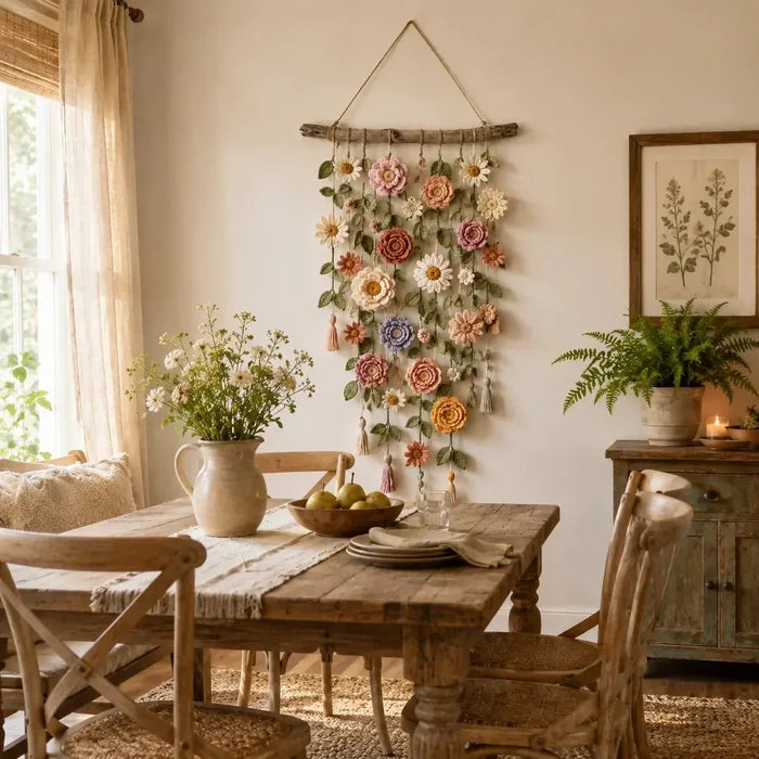 🌸Boho zidni ukras s heklanim cvijećem-HR