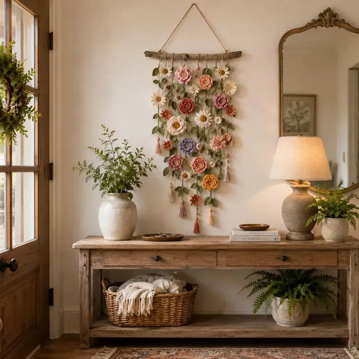 🌸Boho zidni ukras s heklanim cvijećem-HR