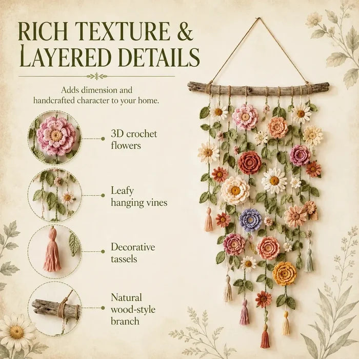 🌸Boho zidni ukras s heklanim cvijećem-HR