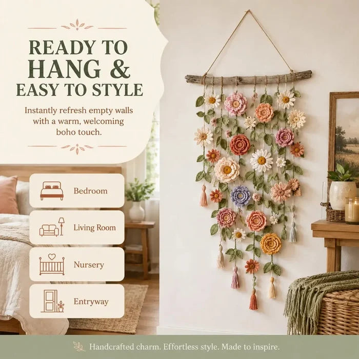 🌸Boho zidni ukras s heklanim cvijećem-HR