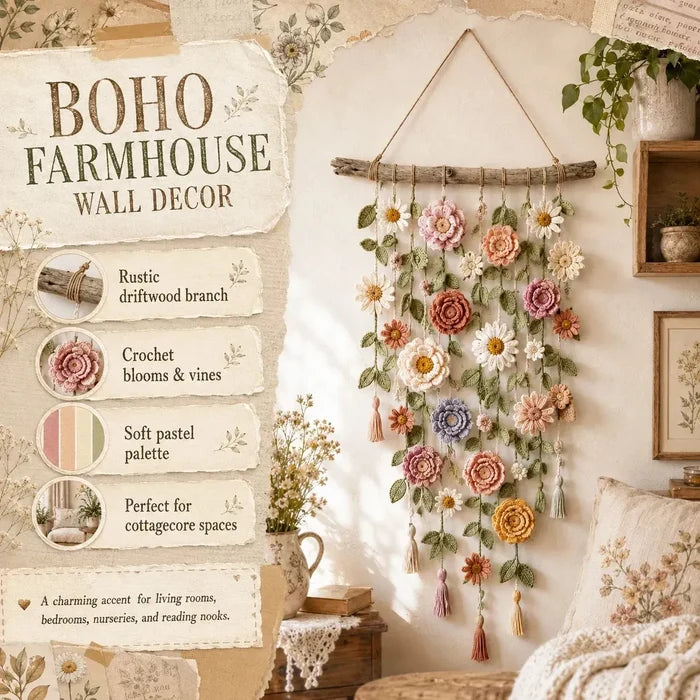 🌸Boho zidni ukras s heklanim cvijećem-HR