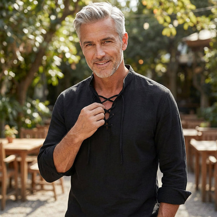 💎Camisa casual de color liso para hombre — Tejido de algodón transpirable ✨-ES