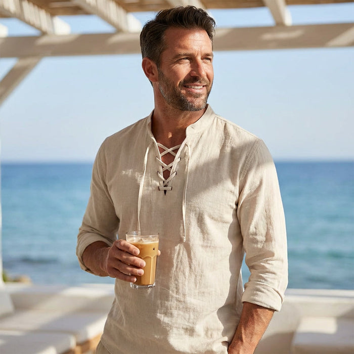 💎Camisa casual de color liso para hombre — Tejido de algodón transpirable ✨-ES
