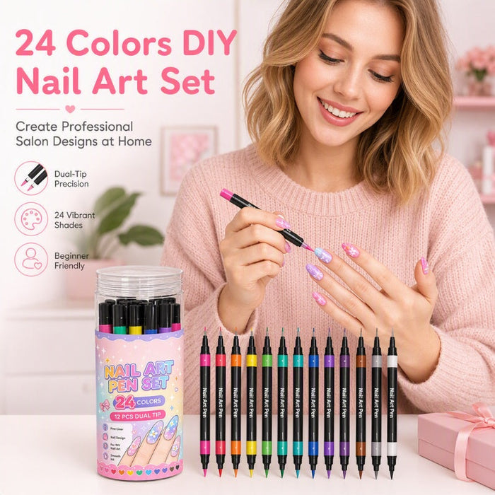 💅 ČASOVNO OMEJEN 50 % POPUST! 💥 Komplet 24 barvitih dvostranskih flomastrov za poslikavo nohtov – kreativni, salonske kakovosti, enostavni za izdelavo ✨-SI