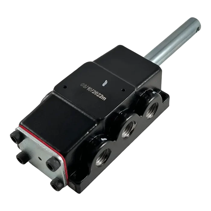 Black electronic device with a metal probe and multiple ports or connectors.