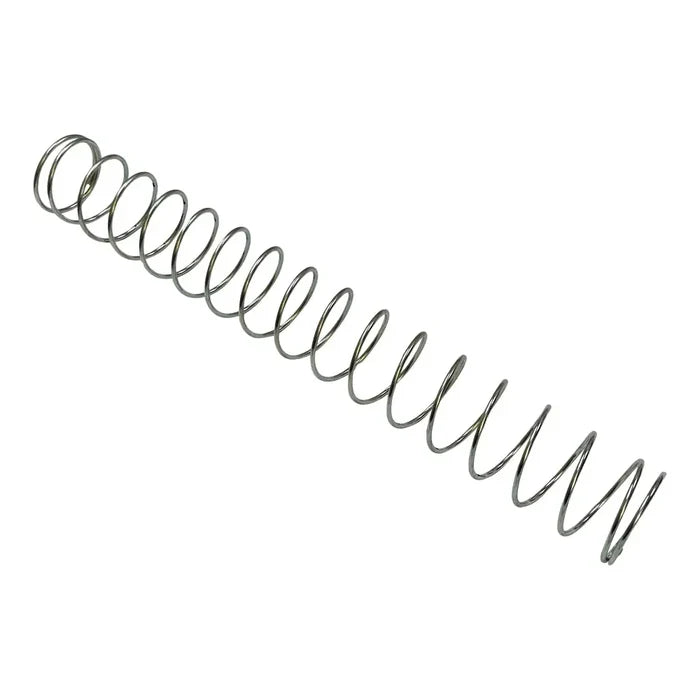 Metal coil spring with evenly spaced loops.