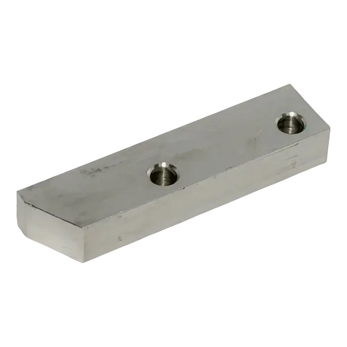 Rectangular metal block with threaded holes for Coats Tire Changer Pedal Stop 85608197