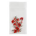 Red plastic wall anchors with metal screws.