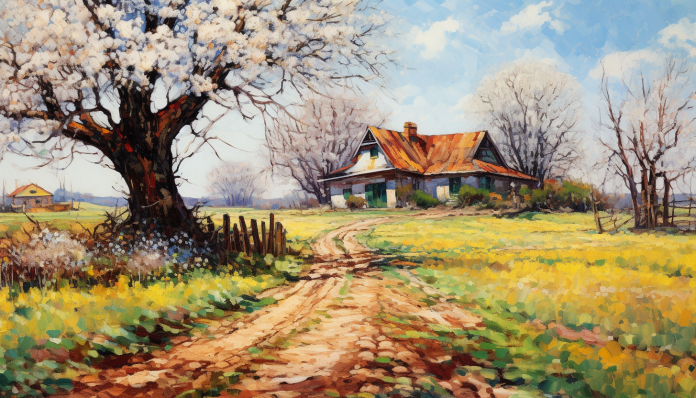 Country Farmhouse In Spring  Paint by Numbers Kit