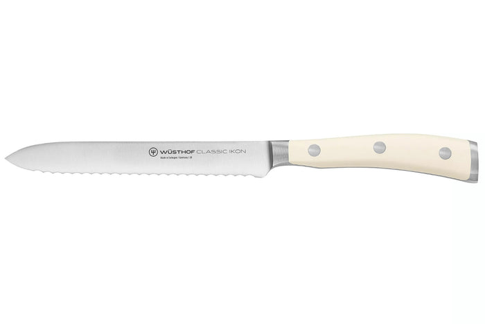 Couteau à saucisson Wüsthof Classic Ikon Blanc forgé lame crantée 14cm