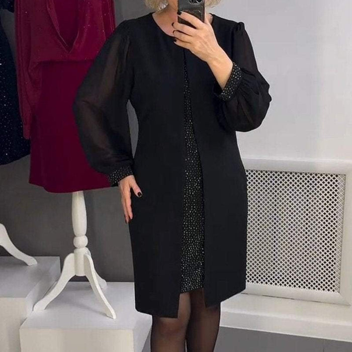 Crna midi haljina s ukrasima-HR