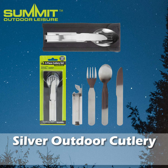 Cutlery Set in Pouch Good for Days Out Silver - 20cm x 6cm