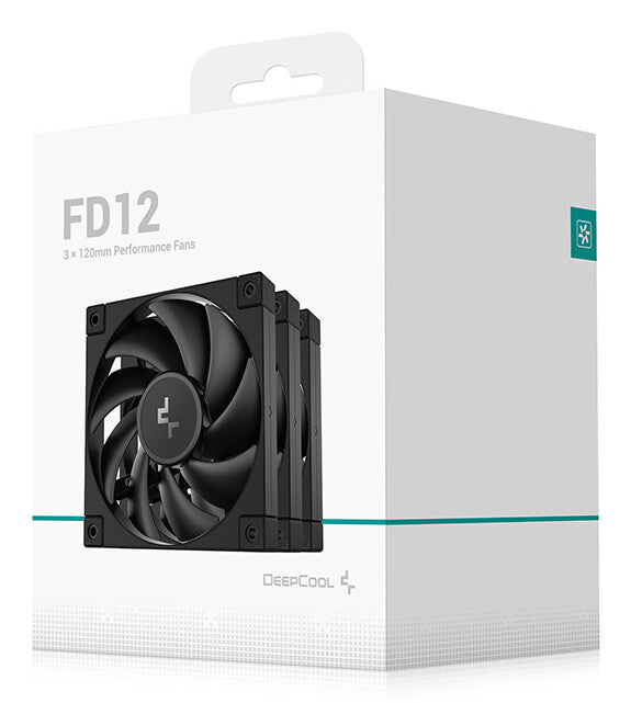 DeepCool FD12 120mm Case Fan 3-Pack, PWM Control, High Airflow, Low Noise, Hydro Bearing, Black, Anti-Vibration Pads, 4-Pin Connector
