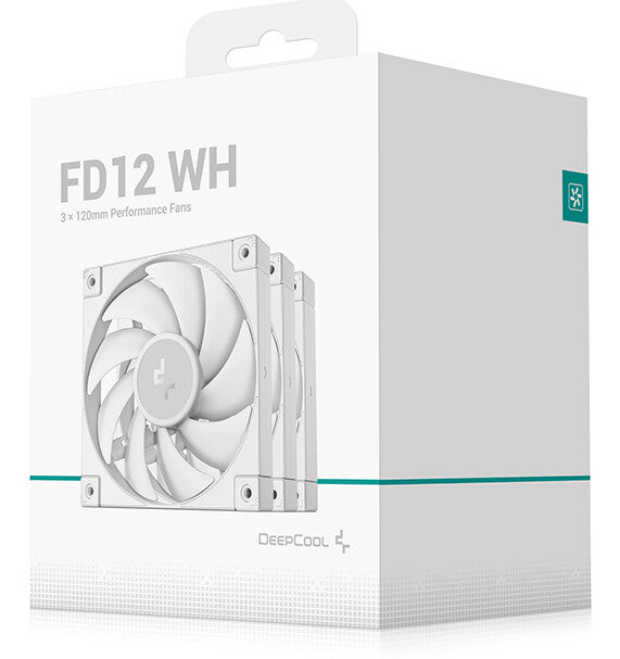 DeepCool FD12 120mm Case Fan 3-Pack, PWM Control, High Airflow, Low Noise, Hydro Bearing, White, Anti-Vibration Pads, 4-Pin Connector