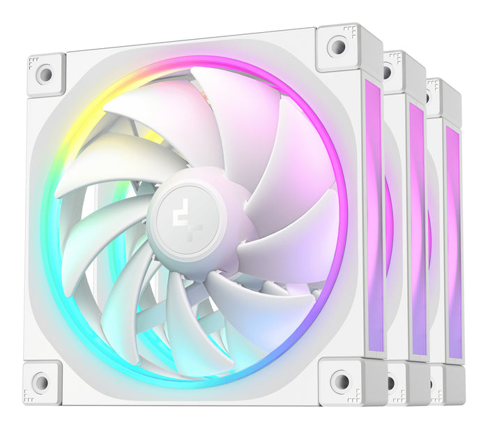 DeepCool FL12 120mm PWM 3 Pack White Fan - High Performance, Low Noise, Fluid Dynamic Bearing, 36 ARGB LEDs, 500-2150 RPM, 55 CFM Airflow, 4-Pin PWM Control