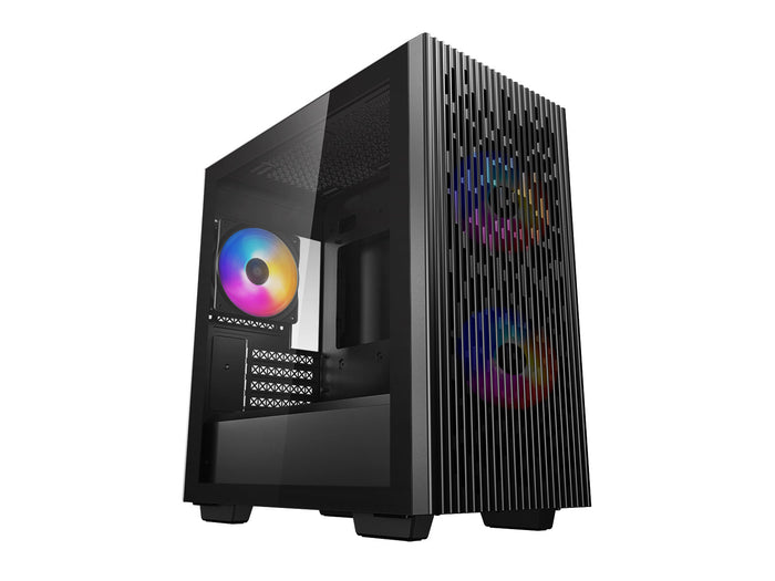 DeepCool MATREXX 40 3FS Case, Gaming, Black, Micro Tower, 1 x USB 3.0 / 1 x USB 2.0, Tempered Glass Side Window Panel, Mesh Front Panel for Optimized Airflow, Tri-Colour LED Fans, Micro ATX, Mini-ITX